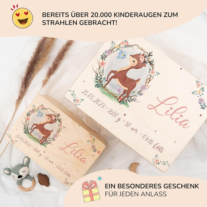 KIDSMOOD - Erinnerungsbox Baby, personalisierte Holzkiste mit Deckel, Ideal zur Aufbewahrung von Eri