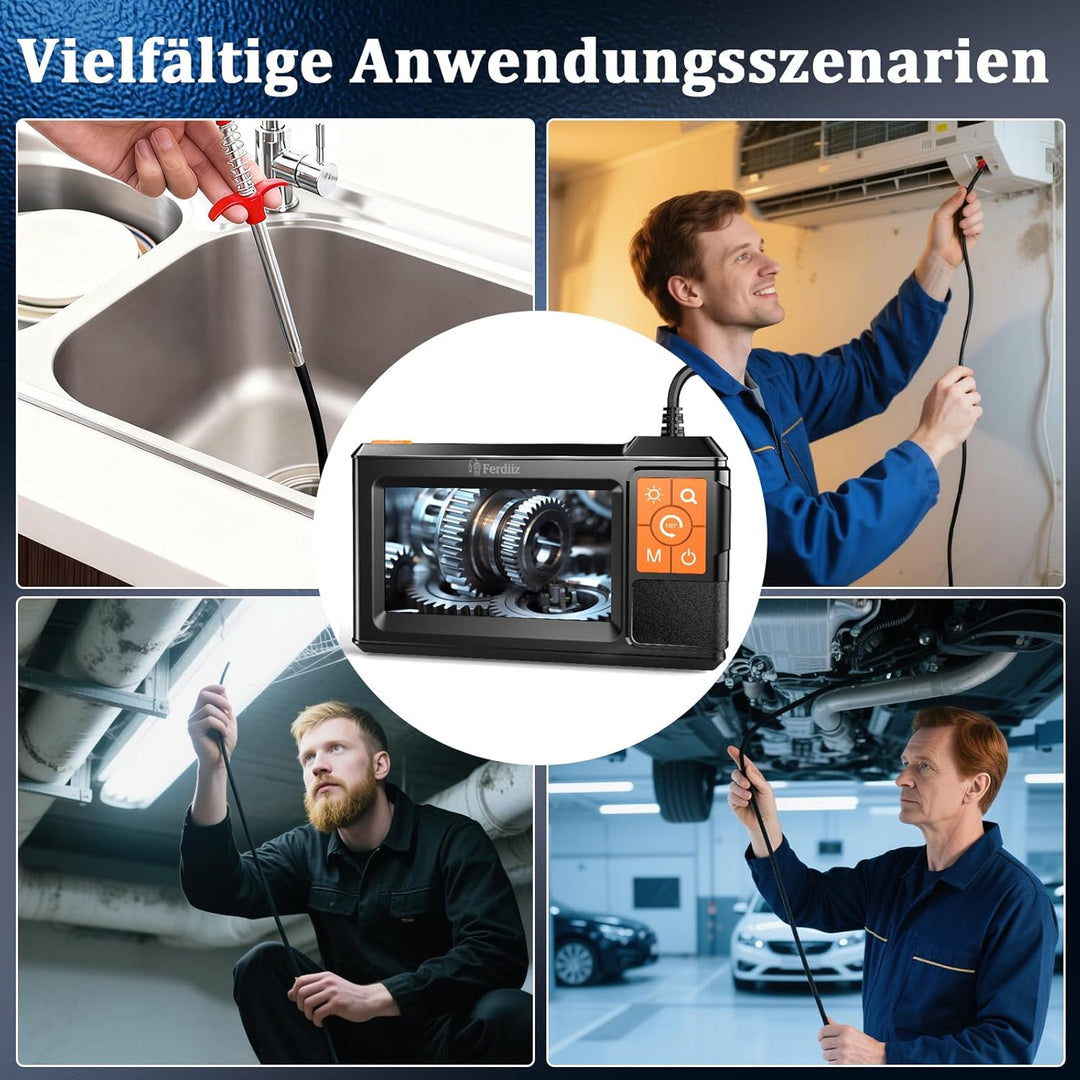 Endoskopkamera mit Licht Ferdiiz, 1080P HD Inspektionskamera mit 4,3-Zoll-IPS-Bildschirm, 5M Halbsta