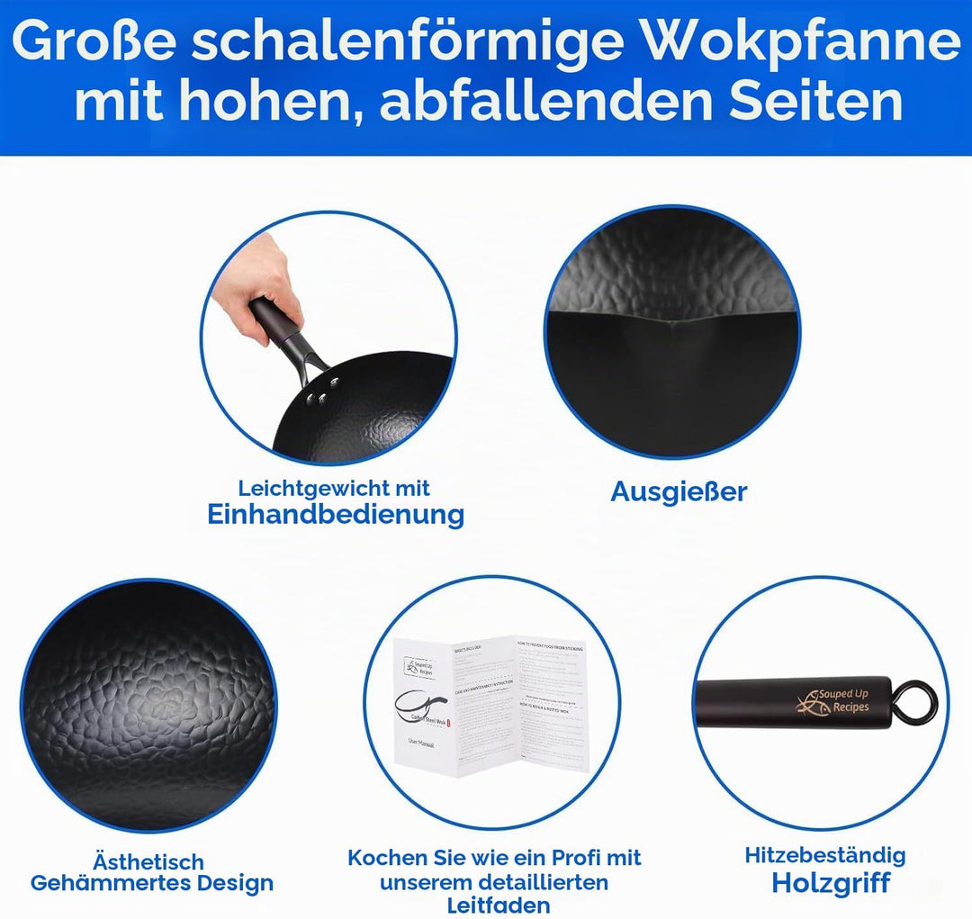 Bratpfanne Wokpfanne Pfannenset Pfanne Chinesische Pfanne aus Karbonstahl Elektroherd Induktionsherd