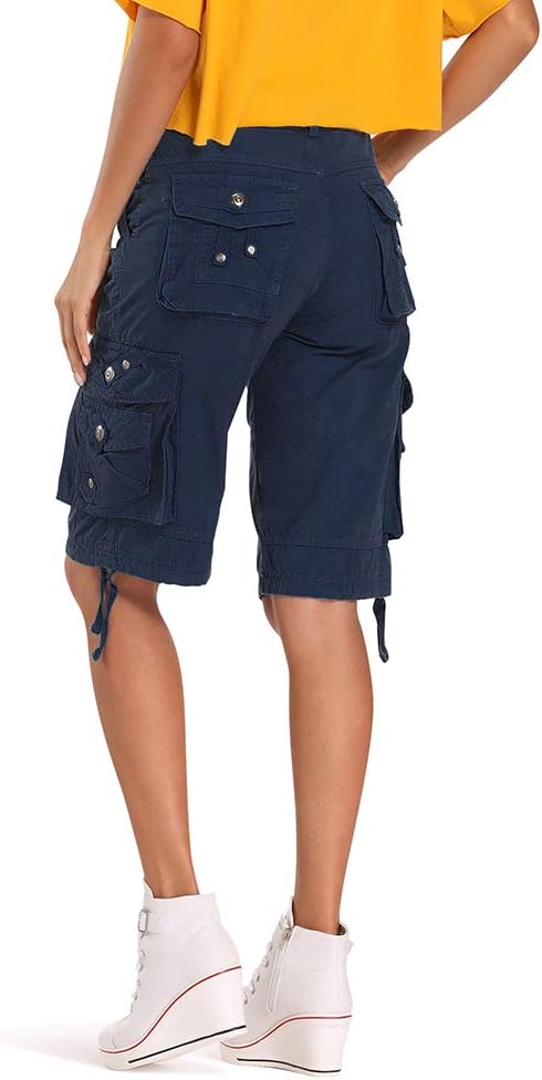 Aeslech Shorts für Frauen mit mehreren Taschen, Cargo-Casual Sommer 42 Dunkelblau, 42 Dunkelblau