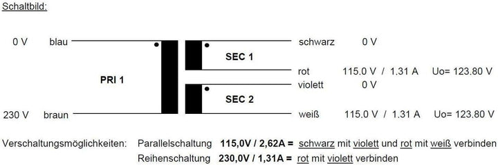 Sedlbauer Ringkerntrafo Transformator 300VA 2x115V für Audio, Industrie, Halogen und Schienensysteme