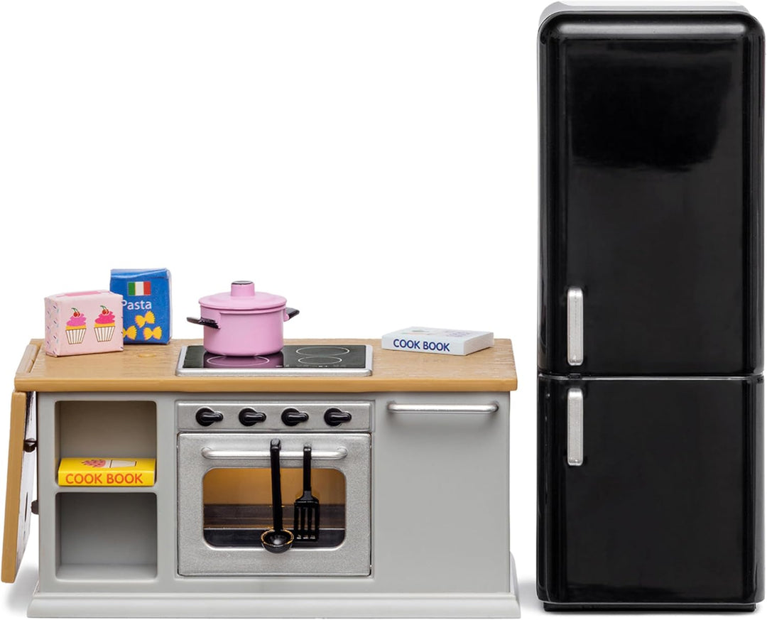 Lundby Puppenhaus Küche - Miniatur Küche mit Miniatur Kühlschrank und Puppenhaus Ofen - Puppenhaus Z