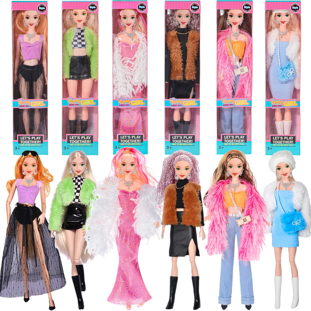 Mode 6 Pack 11,5 Zoll amerikanisches Spielzeug Prinecess Puppen Spielset mit Outfits Kleid Design un