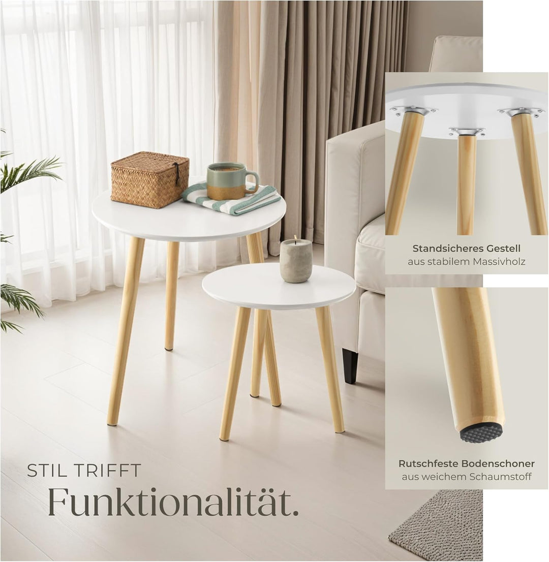 tectake® 2er Set Beistelltisch, Couchtisch Holz rund, Beistelltische als Tisch für Wohnzimmer, Jugen