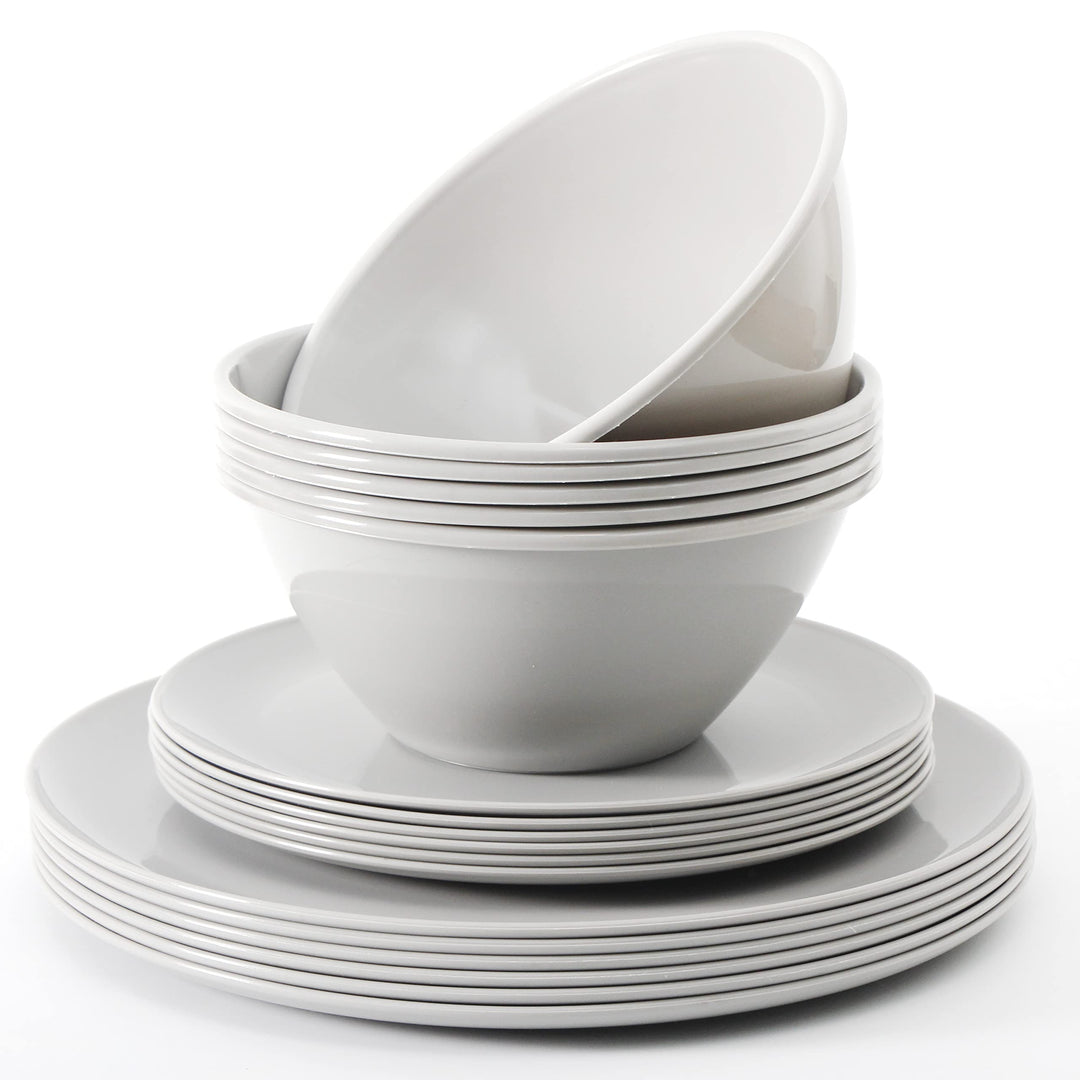 Youngever 18er Set Geschirr aus Kunststoff, Platten (20CM & 25CM), Schalen (1000ML), Dienst für 6 (G