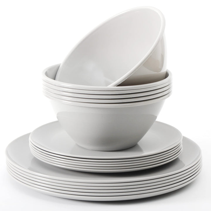 Youngever 18er Set Geschirr aus Kunststoff, Platten (20CM & 25CM), Schalen (1000ML), Dienst für 6 (G