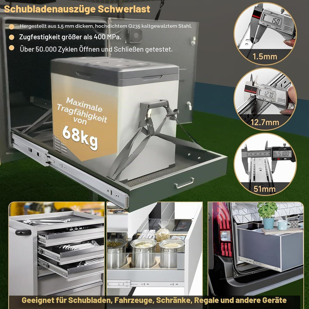 AOLISHENG Schwere Schubladenschienen Vollauszug 800 mm Kugellager schubladenführungen 68 kg Tragkraf