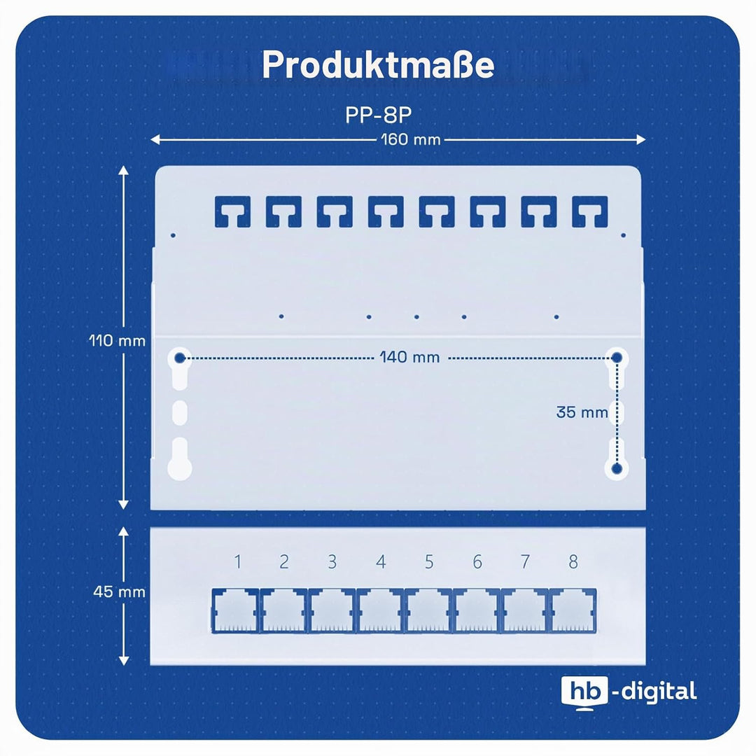 HB-DIGITAL 8-port CAT 6a LSA Patchpanel geschirmt Verteilerfeld Desktop &amp; Wandmontage Patchfeld 8x R