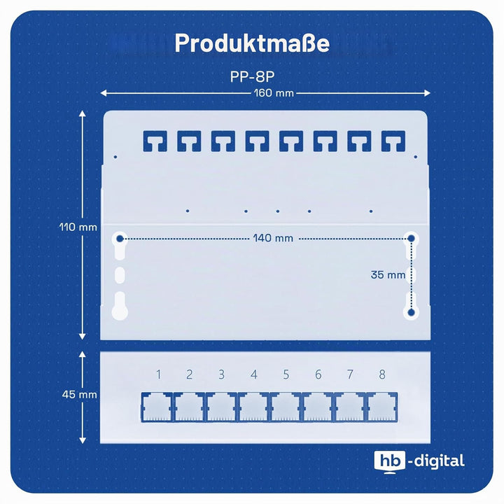 HB-DIGITAL 8-port CAT 6a LSA Patchpanel geschirmt Verteilerfeld Desktop &amp; Wandmontage Patchfeld 8x R