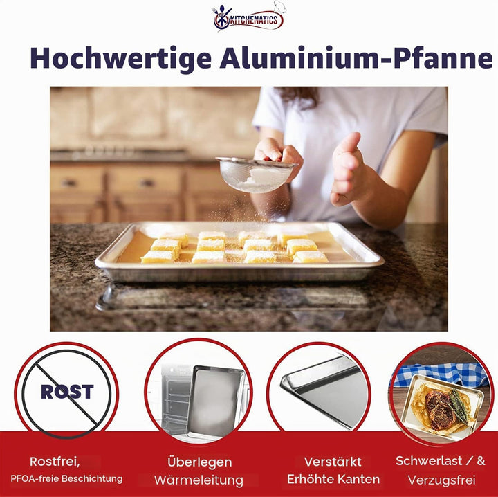 KITCHENATICS Viertelblech-Backformen, handelsübliches Aluminium-Backblech-Set, ofenfest, leicht zu r