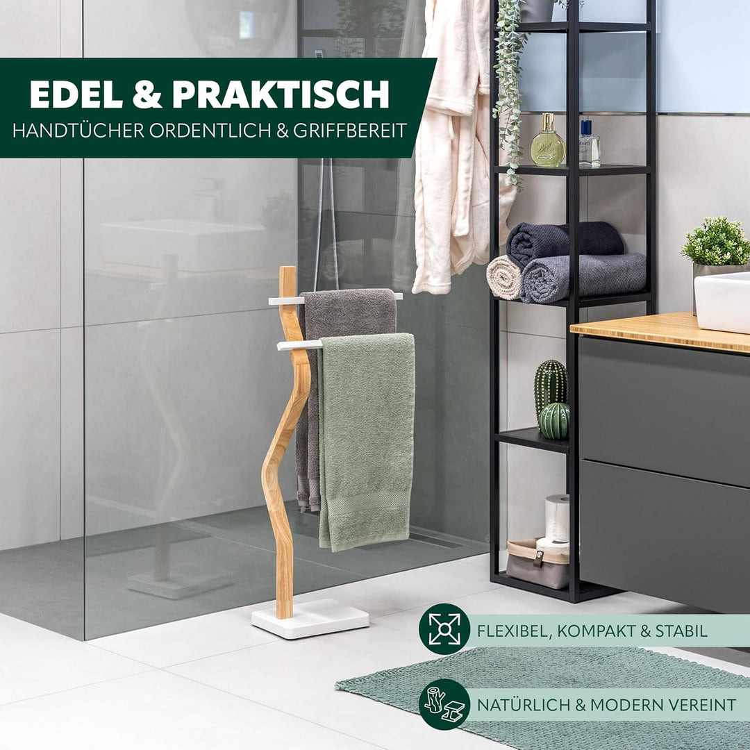eluno Stand-Handtuchhalter freistehend, 2 Stangen für Handtücher, moderner Handtuchständer aus FSC-z