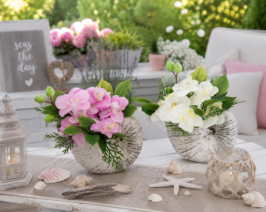 Flair Flower Künstliche Orchidee in Muschel Schale Künstliche Blume Phalaenopsis Kunstorchidee Rispe