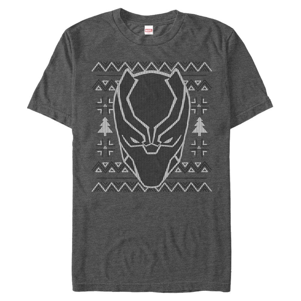 Marvel Unisex Classic Back Panther Sweater Organic Short Sleeve T-shirt XL Melange Black, XL Melange