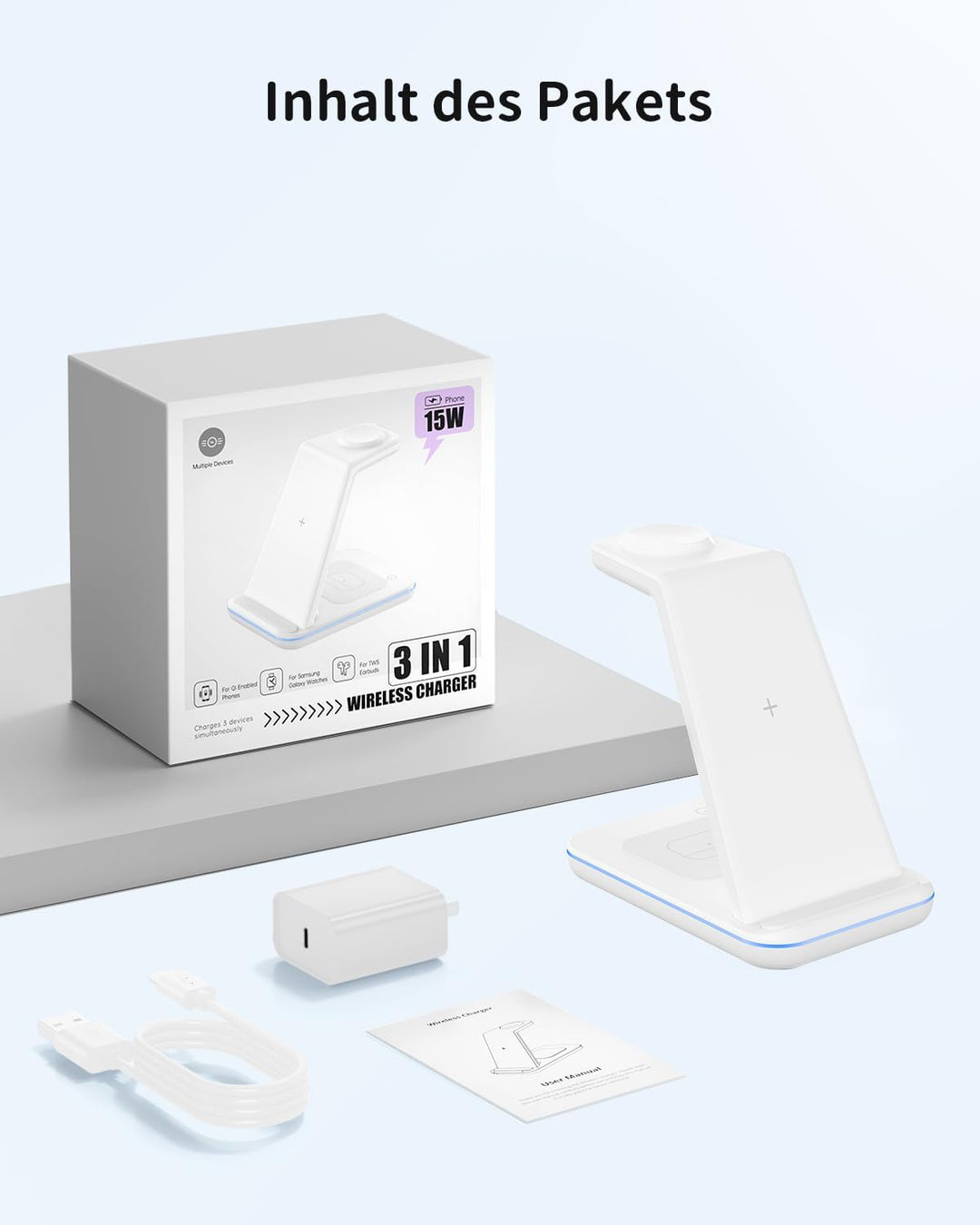 JoyGeek 3 in 1 Induktive Ladestation für Samsung, Wireless Charger für Samsung S25/S24/S23/S22/S21/Z