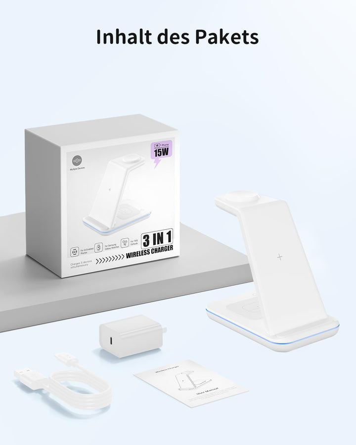 JoyGeek 3 in 1 Induktive Ladestation für Samsung, Wireless Charger für Samsung S25/S24/S23/S22/S21/Z