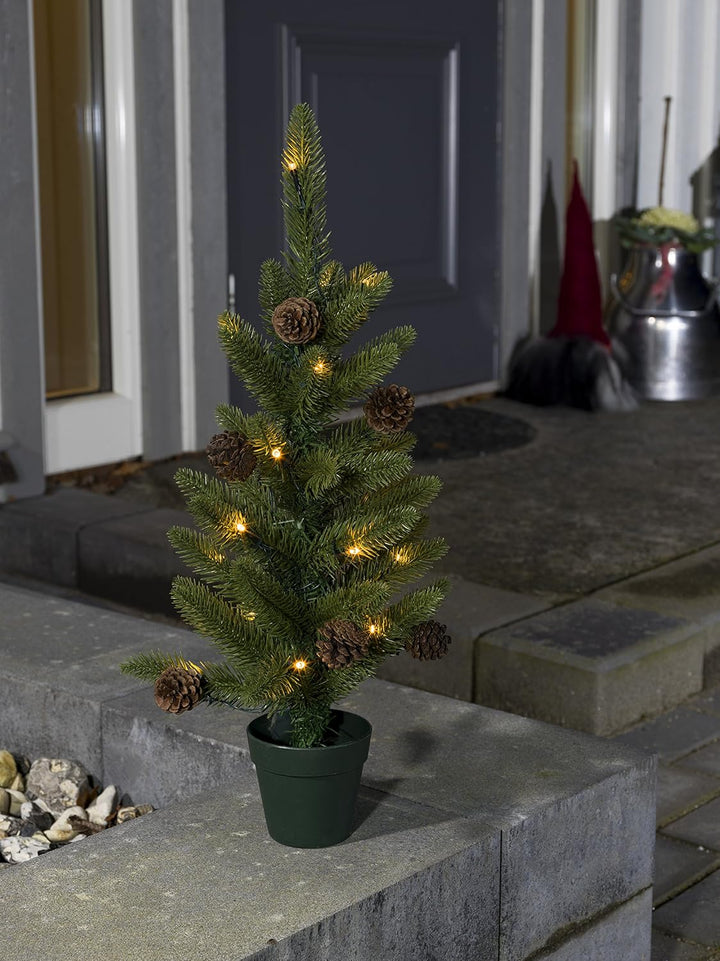 Konstsmide 3781-100 LED Weihnachtsbaum mit Tannenzapfen und Topf / für Aussen (IP44) / Batteriebetri
