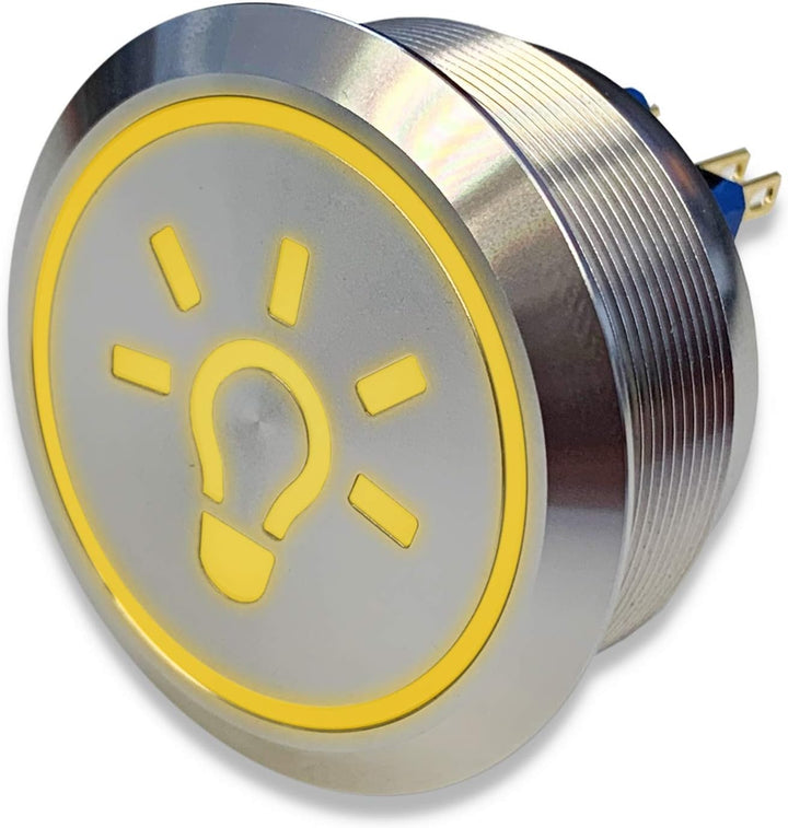 Edelstahl Drucktaster Ø40mm, 2-polig, 10 Pin, Symbol Licht LED Ring (Gelb), Gelb