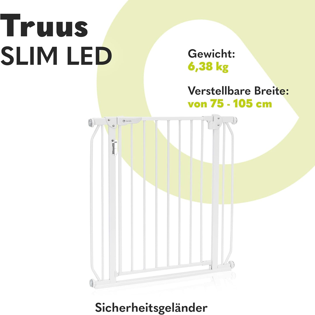LIONELO Truus Slim LED Sicherheitstor mit Licht, Verstellbare Breite von 75 bis 105 cm mit Druckbesc
