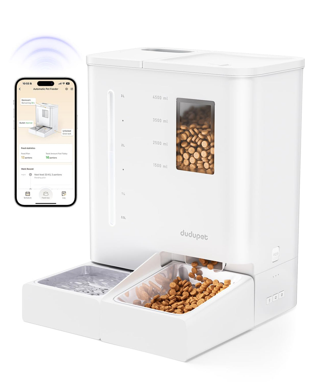 DUDUPET Futterautomat Katze und Wasserspender 2-in-1, Automatischer Futterspender Katze 5L + Wassers