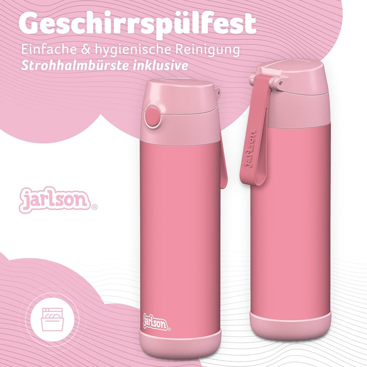 Jarlson® Trinkflasche Kinder Edelstahl CHARLI mit Strohhalm - Thermosflasche 350ml - TÜV geprüft - B