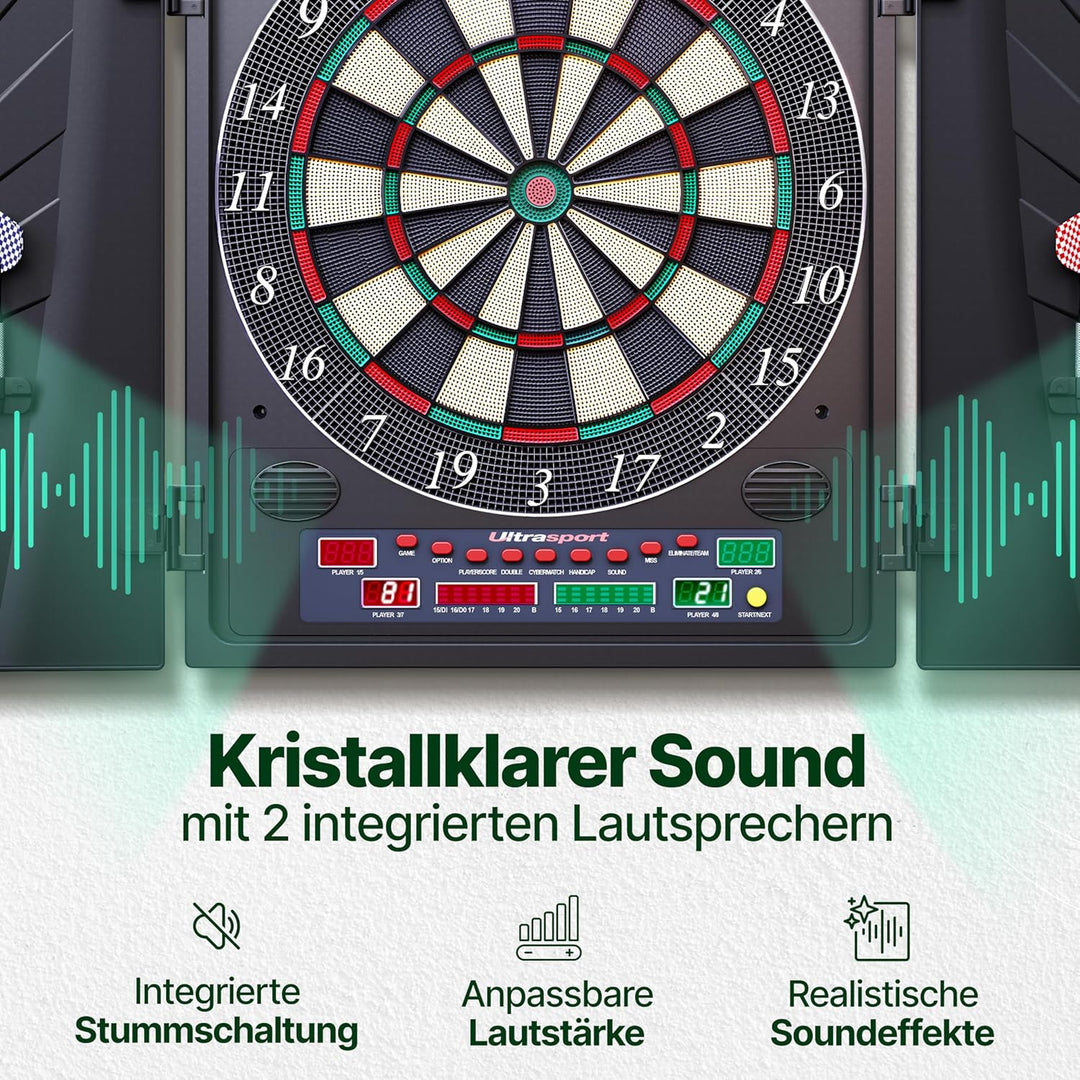 Ultrasport elektrisches Dartboard, mit und ohne Türen, Dartautomat für bis zu 16 Spieler, inklusive