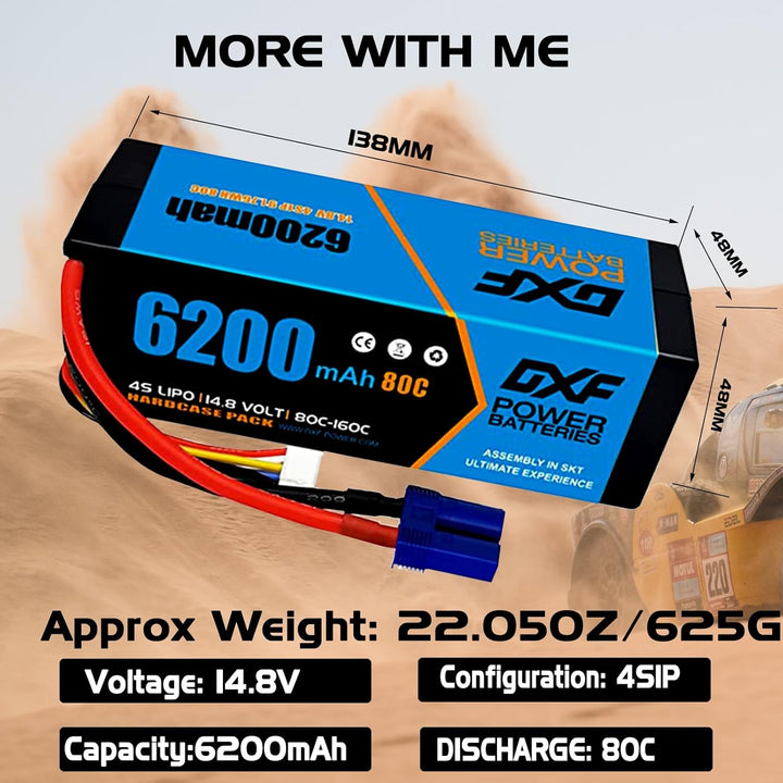 DXF 4S LiPo EC5 Akku 14,8V 80C 6200mAh Hardcase Batterie mit EC5 Steck für RC Auto, RC Flugzeug, RC