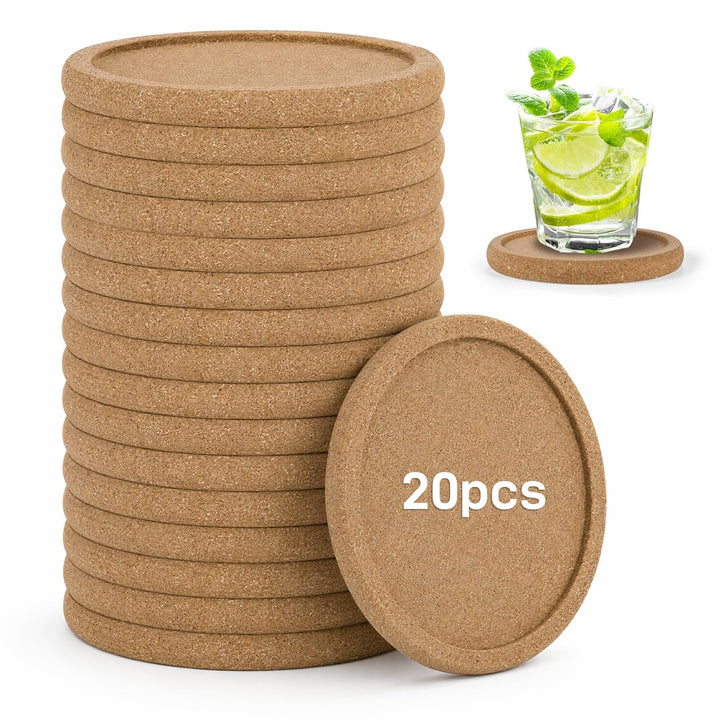 20er Pack Korkuntersetzer Rund mit Erhöhtem Rand – Absorbierend &amp; Hitzebeständig – Extra Dick &amp; Wied