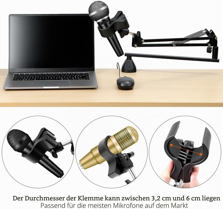 QWORK® Mikrofonarm mit niedrigem Profil für Gaming, Podcasting, Streaming und Aufnahmen, Vollmetallg