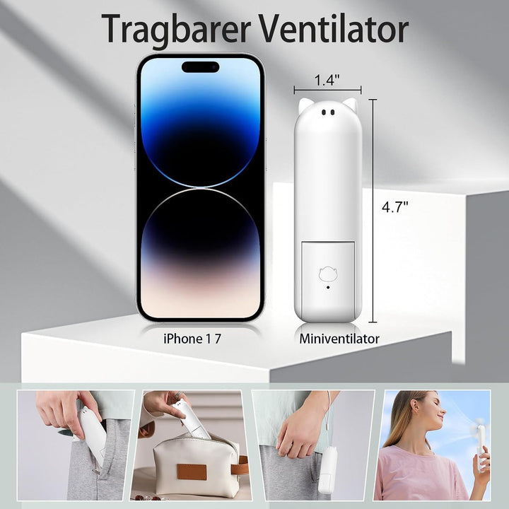 Handventilator to Go, 125g Ultraleichter Taschenventilator Mini, 20H Max Akku mit Powerbank, USB Auf