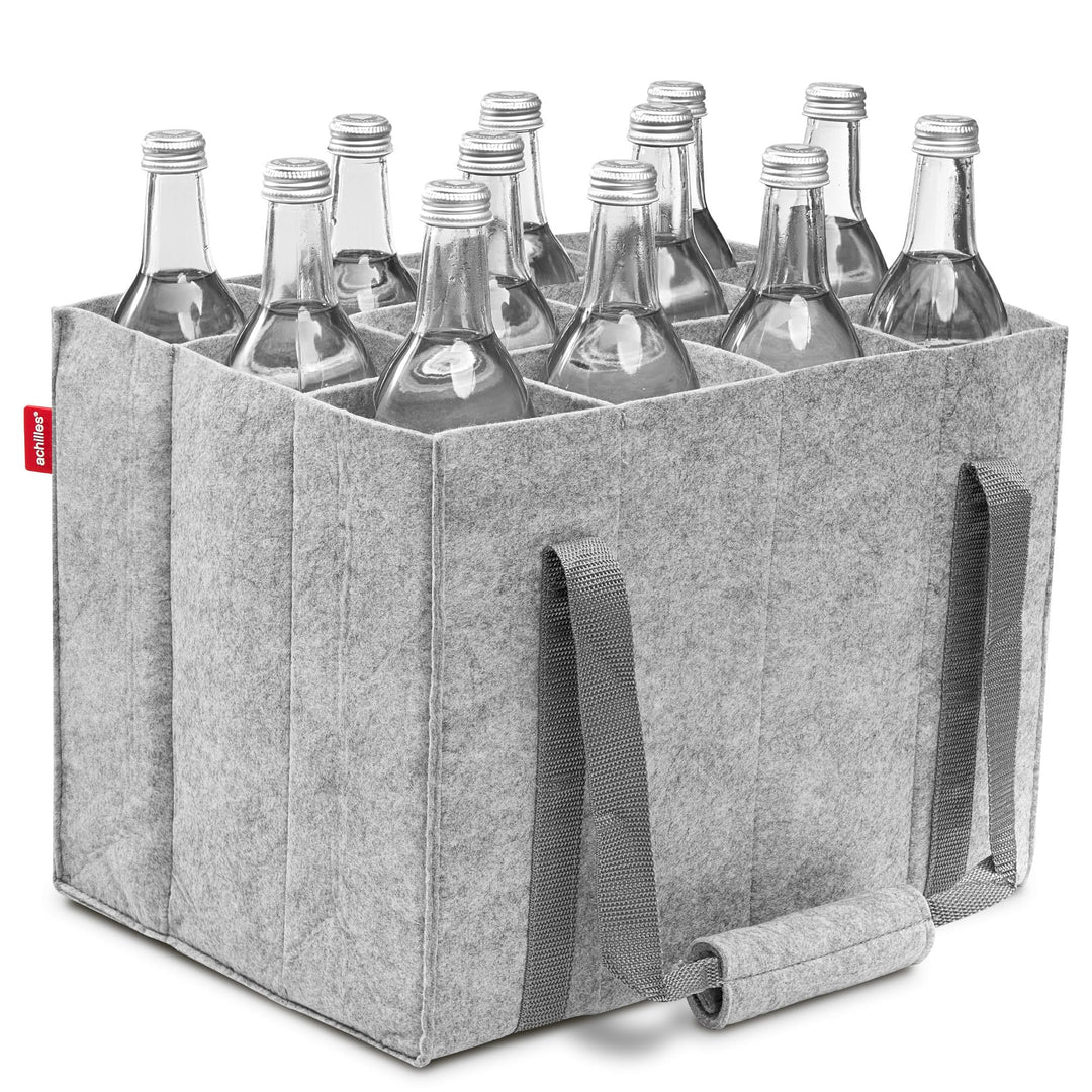 achilles Flaschentasche mit 12 Fächer, Auch für 1,5 Liter Flaschen, Flaschen Tasche aus Filz, 100% r