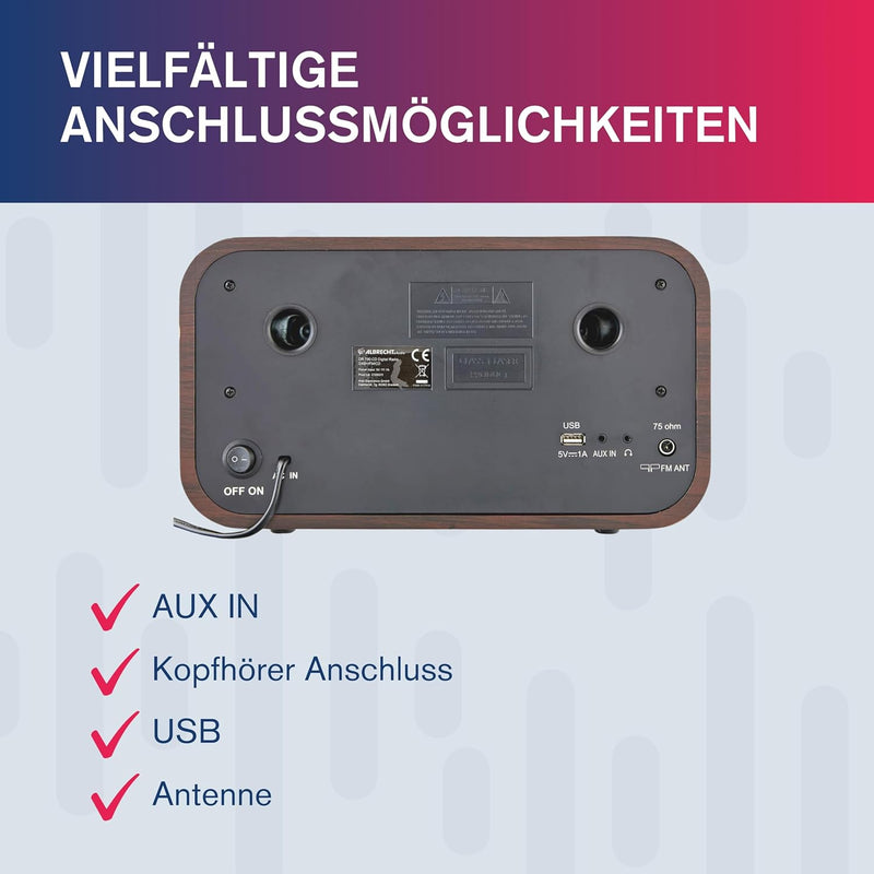 Albrecht DR790CD Digitalradio DAB+, 27790, multifunktional inkl. CD-Player und Bluetooth, Holzgehäus