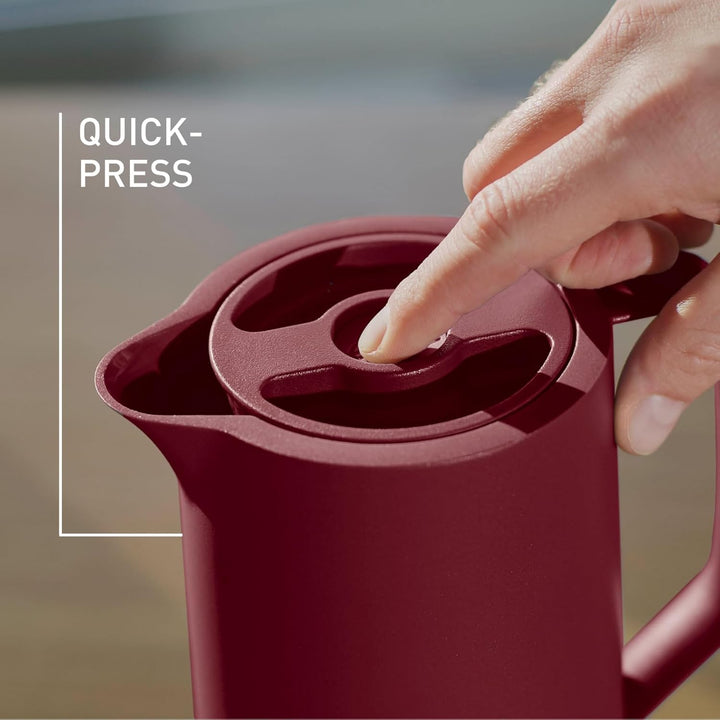 Emsa Motiva Isolierkanne, 1 Liter, Quick-Press-Verschluss, 12h heiss, 24h kalt, Glaskolben, Made in