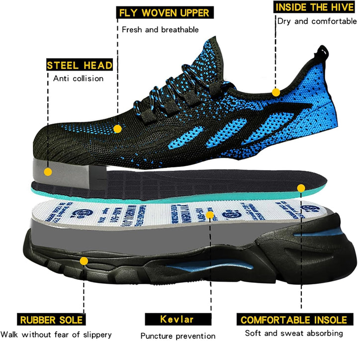 HYCOPROT Sicherheitsschuhe Herren Damen Stahlkappe Sneaker Leicht Atmungsaktiv Arbeitsschuhe Stahlka