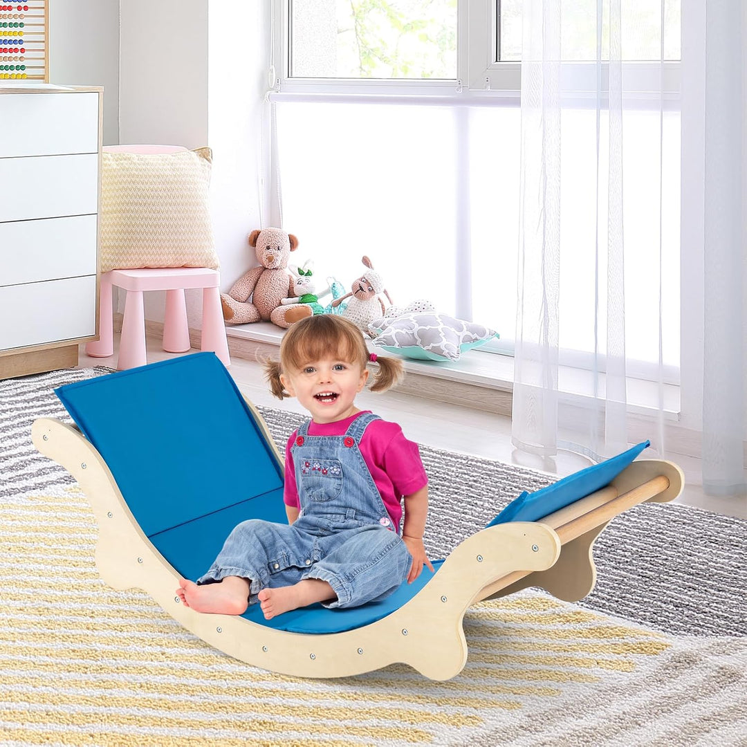 HOMASIS 3-in-1 Kletterbogen mit Rutsche & Wippe, Klettergerüst Indoor mit umkehrbare Rampe & Matte,