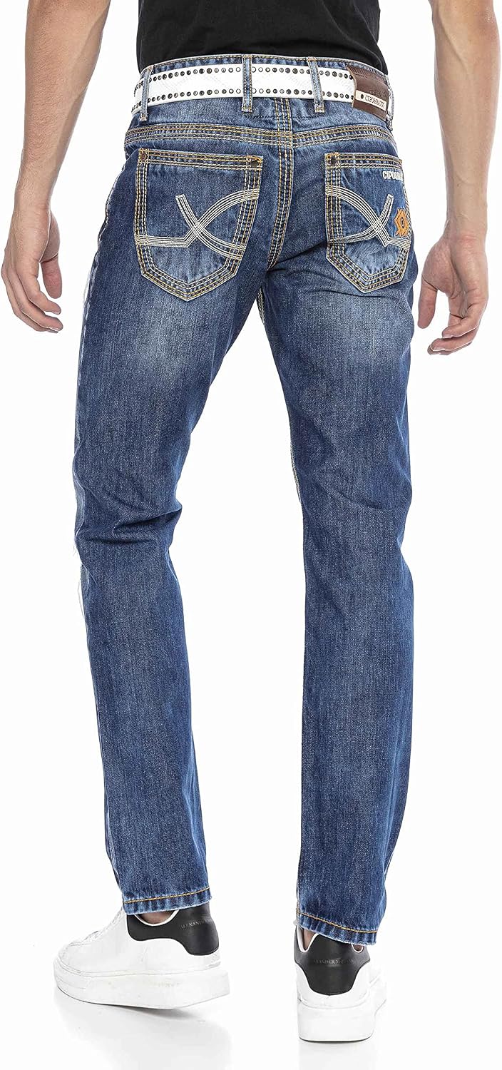 Cipo &amp; Baxx Herren Jeans &amp; Freizeithose | Used Look, Ziernähte, Logo Stickerei, Kontrastnähten, Bike