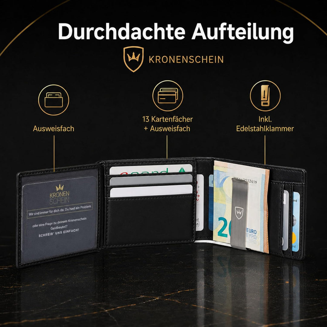 Kronenschein® Slim Wallet mit Münzfach &amp; RFID Schutz I Geldbörse Herren &amp; Damen klein I Portmonee mi