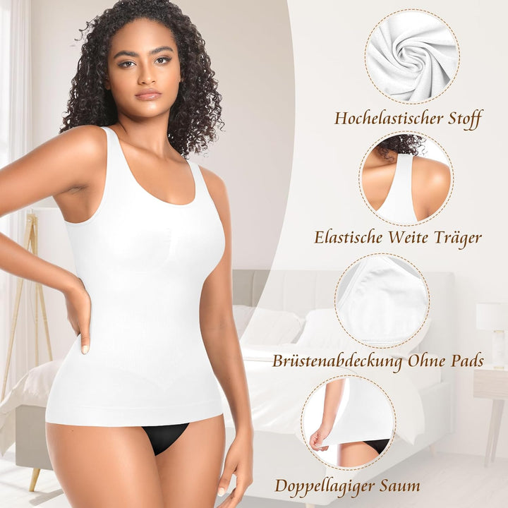YARRCO Damen Shape Unterhemd Formende Tops Nahtlos Hemdchen M Weiss-weite Träger, M Wei&#xDF;-weite