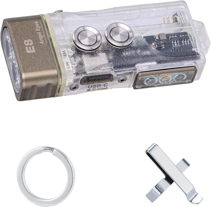 RovyVon E8 EDC Taschenlampe USB C Wiederaufladbar, Multifunktions Taschenlampe 4000K Hoher CRI, 500