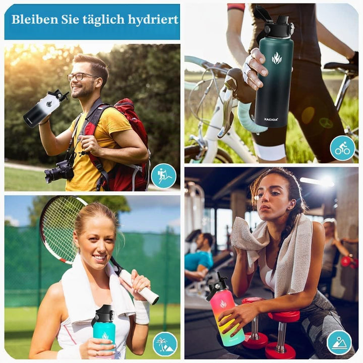 XACIOA Edelstahl Wasserflasche,1200ml/40oz Vakuumisolierte Trinkflasche,Auslaufsichere mit Strohdeck