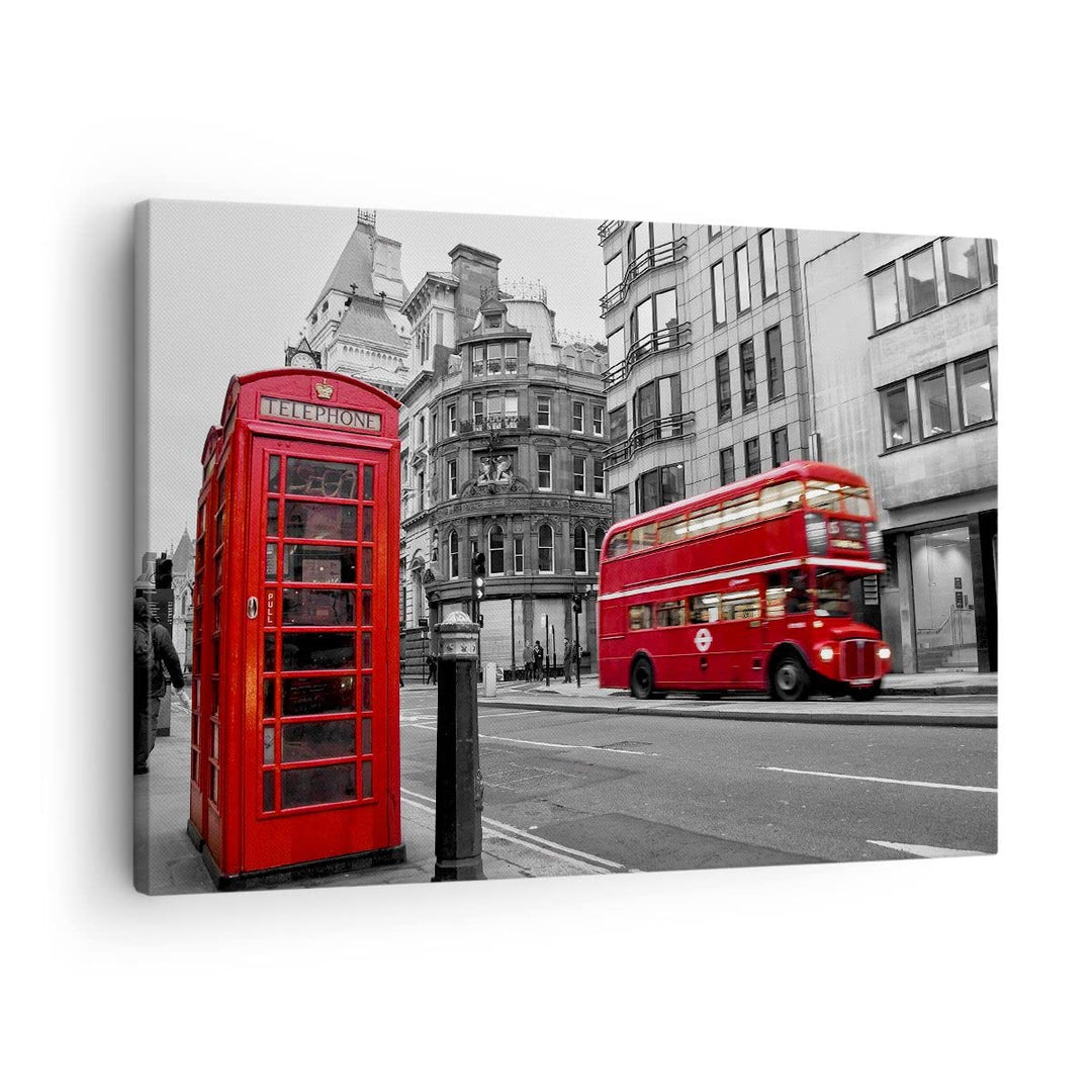 Bilder auf Leinwand Bus Telefon Strasse Leinwandbild mit Rahmen 70x50cm Wandbilder Dekoration Wohnzi