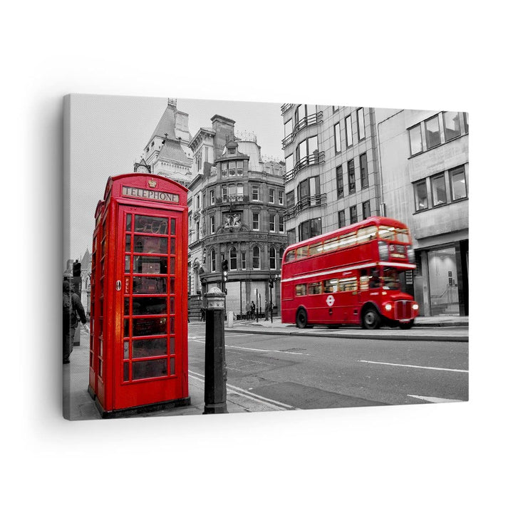 Bilder auf Leinwand Bus Telefon Strasse Leinwandbild mit Rahmen 70x50cm Wandbilder Dekoration Wohnzi