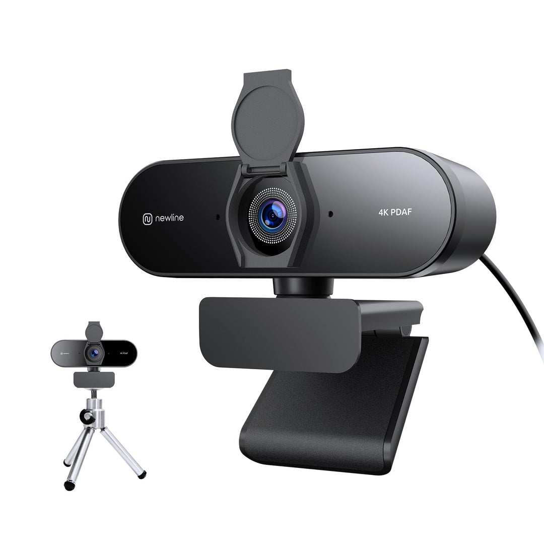 4k Webcam mit 2 Mikros & Metall Stativ, 1080p@60FPS, PDAF Autofokus in 1 Sekunde, Klar Stereo-Sound,