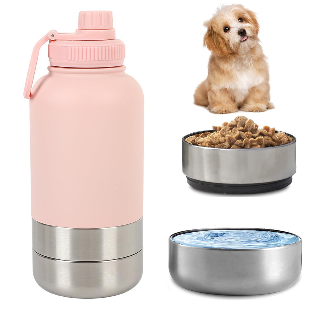 Pets Hundetrinkflasche für Unterwegs, 950ml Isolierte Edelstahl Trinkflasche Hunde mit Futterbehälte