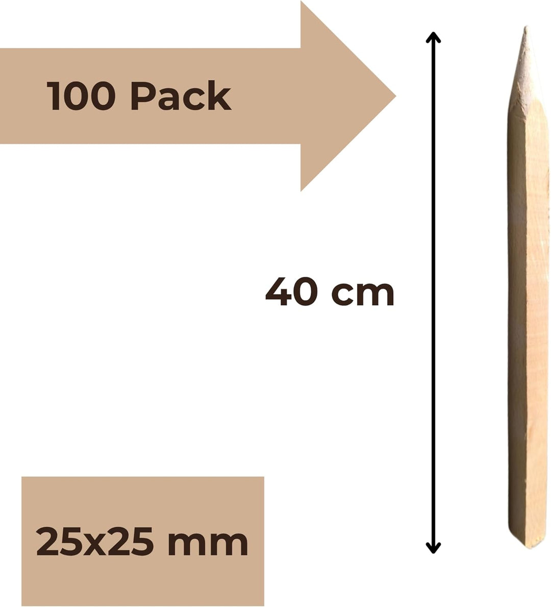 Holzpfähle Buchenholz Quadratisch 100 Stück - Längen 40 cm Holzpflöcke für Markierungen Robuste Spit