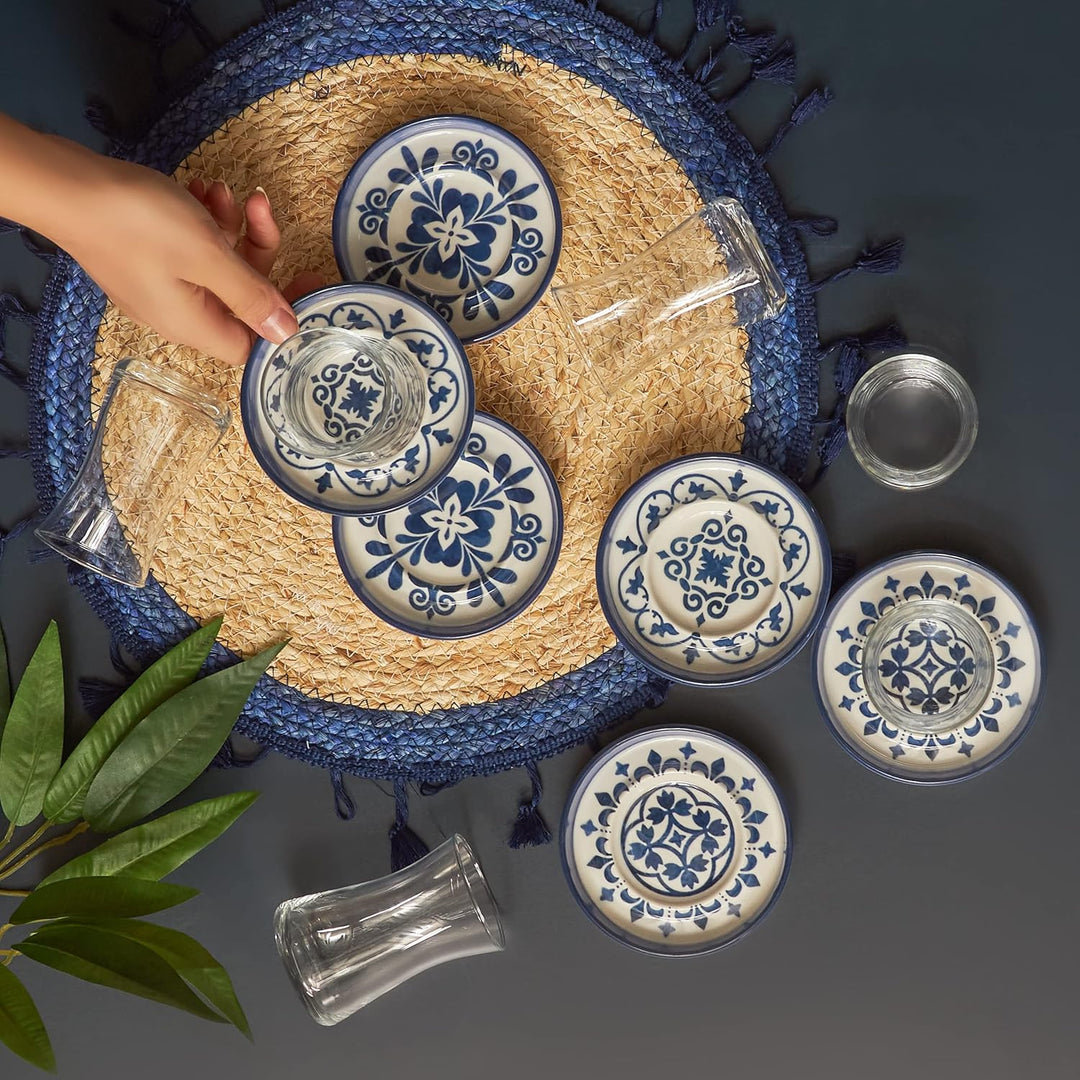 KARACA 153.03.06.7766 Tea Set, Steingut, Zeher Blue, Blu
