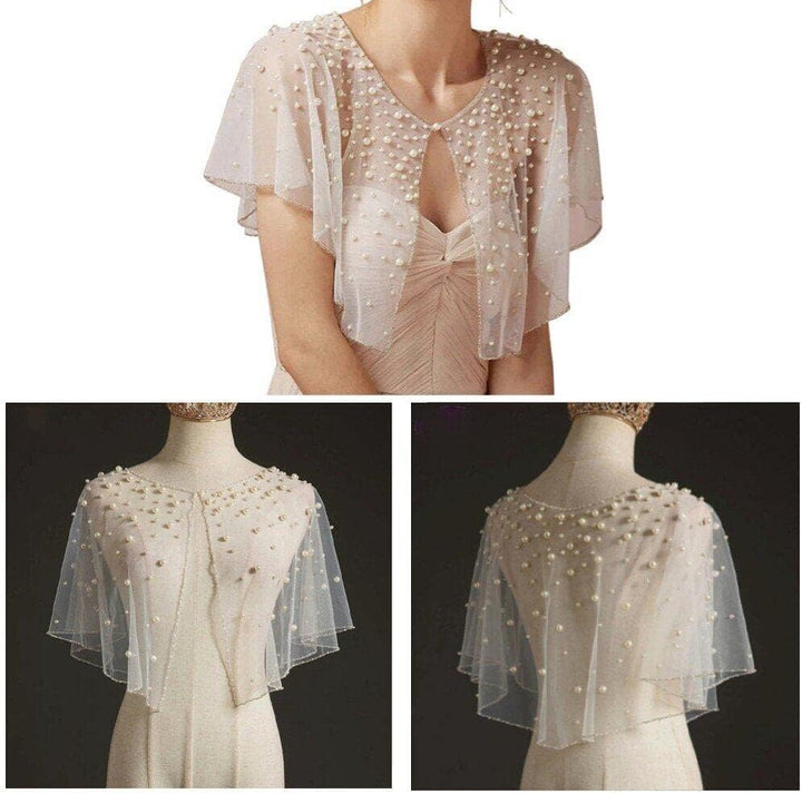 Hochzeitszubehör Braut Umhang Perlen Hochzeit Cape Short Front Long Rücken Frauen Wicke Cape Wrap Sc