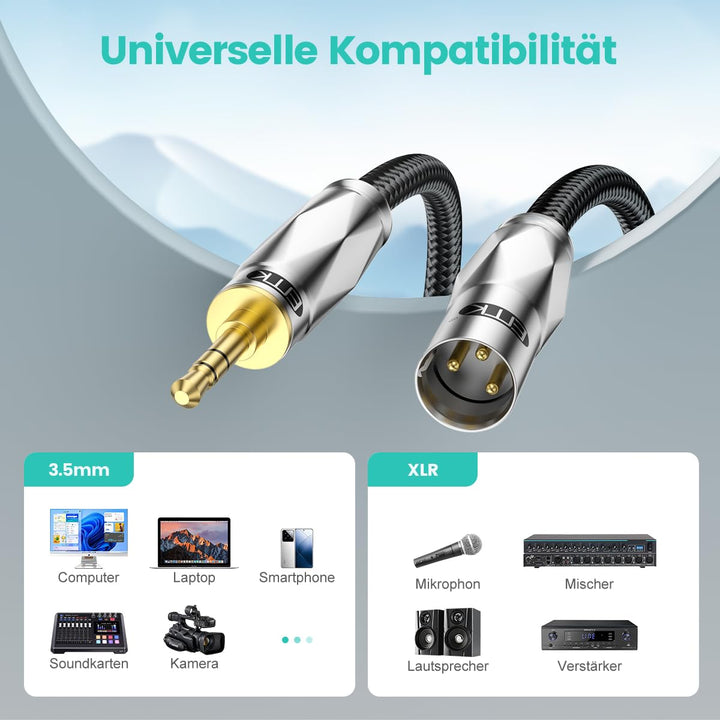 EMK 5 Meter Unsymmetrisches 3,5mm auf XLR Kabel, XLR-Stecker auf 3,5mm Stecker Kabel für Smartphones