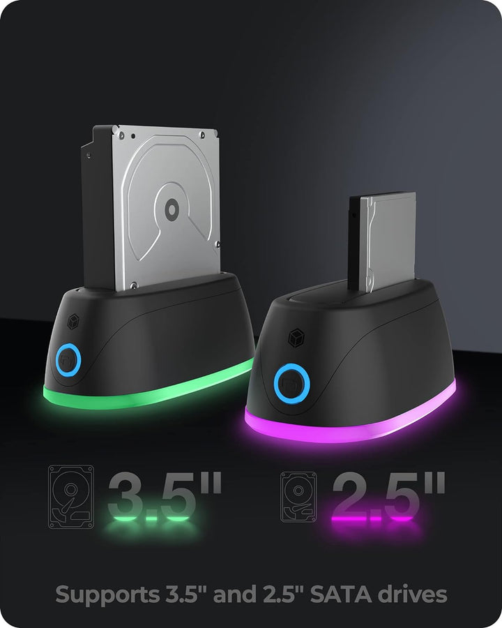 ICY BOX HDD / Festplatten Docking Station USB 3.0 für SATA 2,5 Zoll & 3,5 Zoll, RGB Beleuchtung, Fes