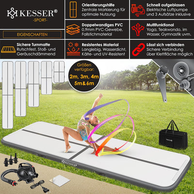 KESSER® Turnmatte Aufblasbar Airtrack Fitness-Matte Gymnastikmatte | inkl. Tragetasche & elektr. Luf