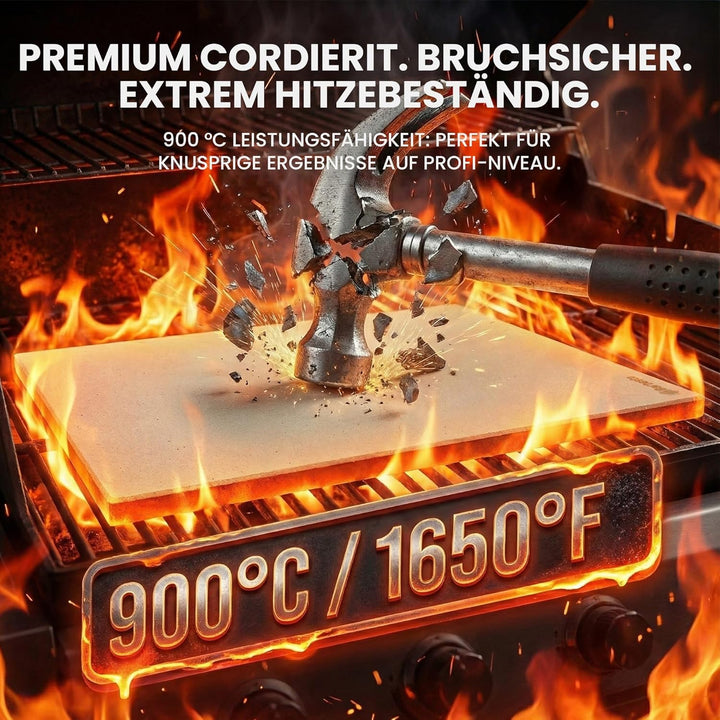 CLP Pizzastein für Backofen und Grill 38x30 cm, Backstein aus Premium Cordierit bruchsicher extrem h